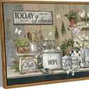 Wooden Frame Rustic Kitchen Wall Art Vintage Farmhouse Wall Decor Picture Still Life Kitchen Poster Print Farm Positive Inspirational Painting Artwork for Living Room Home Decoration 24x16in