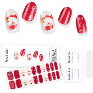 2 x Lavinda Christmas Semi Cured Gel Nail Strips, 20 Pcs Nails Stickers with Santa & Snowflake, Long-Lasting UV Gel Stickers, Easy to Apply for Home Nails DIY with 2 Prep Pads & Stick and 1 File (Snowpine)