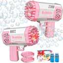 2 Bubble Gun with 2 Bottles Refill Solution for Kids, 40-Hole Light Up Bubble Machine for Toddlers 1-3, Pink Bubble Blaster Maker, Party Favors Toys for Boys Girls 4-8 Birthday Gifts