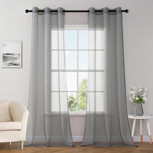 MIULEE Solid Color Sheer Curtains 84 Inches Long 2 Panels Set - Elegant Lightweight Grommet Light Filtering Window Voile Panels/Drapes/Treatment for Bedroom Living Room W42 x L84 Inch, Charcoal Grey