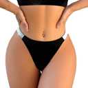 Justgoo Women's Sexy Shine Strap Thong Cheeky Underwear Sexy Lace Panties Low Rise Underpants Pack of 5 (Black)