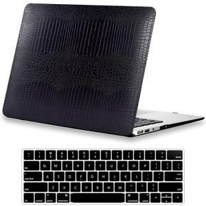 DTangLsm for Crocodile MacBook Pro 13 inch Case 2026 2025-2016 M2 M1 A2338 A2289 A2251 A2159 A1989 A1706 A1708, Alligator Skin Snakeskin PU Leather Hard Shell Cover for Mac Pro 13+Keyboard Skin, Black