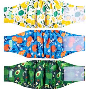 wegreeco Washable Male Dog Belly Band (Stylish Pattern)- Pack of 3 - Washable Male Dog Belly Wrap, Dog Diapers Male (Fruit, Large)