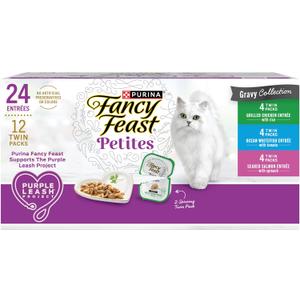 Purina Fancy Feast Gourmet Wet Cat Food Variety Pack, Petites Gravy Collection, break-apart tubs, 24 servings - (Pack of 12) 2.8 oz. Tubs (EXP 04/30/27)