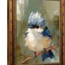 Dougepce 3D Texture Oil Painting,Vintage Gold Framed Wall Art,Blue Bird Wall Art Canvas Prints, Birds on Tree Pictures Wall Decor, Birds Artwork Paintings for Bedroom Wall Decor (Blue 24''Lx16''W)