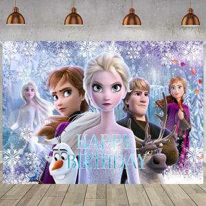 1Pcs Frozen Party Decoration Banner Photography Background for Kids Birthday Party Frozen Photo Booth Props (4.16X2.3 Ft)