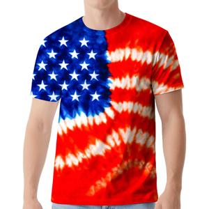 Men's Tie Dye Shirt Hipster Hip Hop Short Sleeve Hippies Senior Tees T Shirts for Men (American Flag) XXL