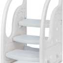 Toddler 3 Step Stool Onasti Kids Standing Tower for Toddlers Plastic Learning Helper Stool for Kitchen Counter Bathroom Sink Toilet Potty Training with Handles and Non-Slip Pads-Grey White (Gray)