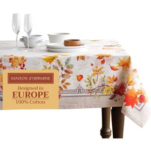 Maison d' Hermine Table Cloth Rectangle Table 100% Cotton 54 x 72 Inches Fall Tablecloth Reusable Everyday Use for Thanksgiving Christmas Decorations Dining Farmhouse Party (Amarante)