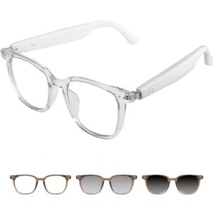 Bluetooth Audio Smart Glasses, Blue Light Glasses for Women Men, Remote Shooting, Open Ear Sound Mic &Speakers, Magnetic Charging, Color-Changing & Polarized Lenses, Voice Assistant (GS07-Clear)