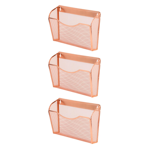 EASEPRES 3 Single Pocket Mesh Hanging File Organizer, Vertical Wall Mounted Magazine File Holder, Mount Basket Mail Paper Document Folder Organizing for Office, Home and School, Rose Gold