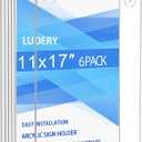 Acrylic Sign Holder 11x17 Vertical, Wall Mount Document Holder, Clear Plastic Picture Frame with Tape Adhesive and Screws for Office, Home, Store, Restaurant - 6 Pack