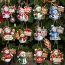 36Pcs 12-Design Cute Christmas Snowman Wooden Ornaments with Hemp Rope | Sign-Holding Xmas Tree & Home Decor