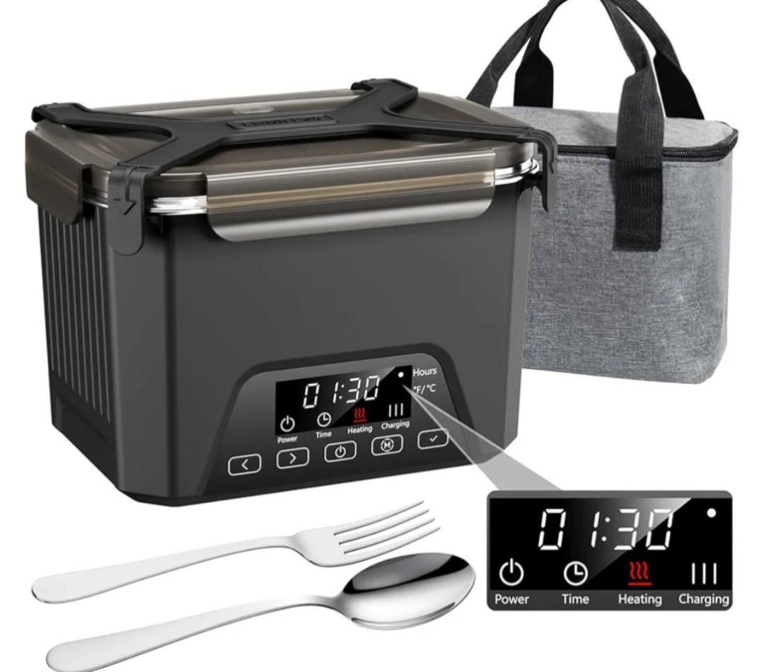 Cordless Electric Lunch Box, 1.2L Self Heating Lunch Box Battery Powered with Automatic Heating, BPA Free, Meal Prep Friendly, Portable Food Warmer for Work, Construction, Truck & Travel (Black)