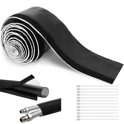 Wire Heat Shield for Hose Lines & Electrical Wiring, Heat Shield Wrap Automotive for Exhaust and High-Temperature Pipes with 20 Pcs Stainless Steel Ties, 1-1/4" I.D.x 10FT, Black