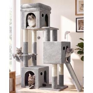Globlazer Heavy Duty Cat Tree Tower for Large Indoor Cats, F52J, Beige
52in Sturdy Self-Standing Tower with Metal Frame Hammock, Plush Basket, Large Perch, Breathing Condo & Sisal Scratching Ramp (Incomplete)