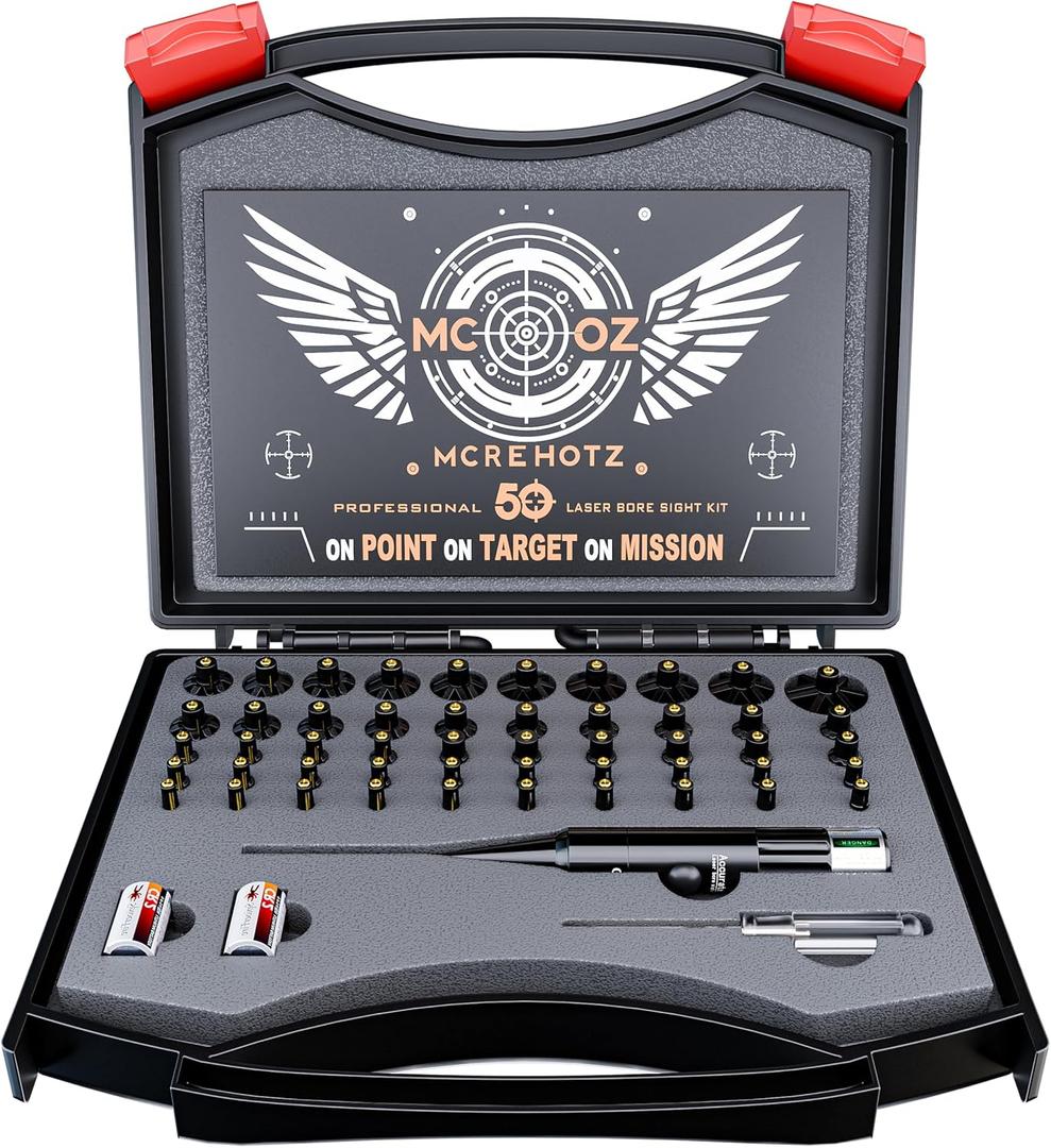 Professional Laser Bore Sighting Kit Green or Red Bore Sight with 50 Adapters - Multiple Caliber Bore Sighter Perfectly Choice for All Gun - .17 Cal to 12GA Rifle Pistol Boresighter