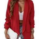 PRETTYGARDEN Womens Casual Blazer 2025 Spring Fall Fashion Long Sleeve Open Front Work Office Suit Jackets (Red,Large)