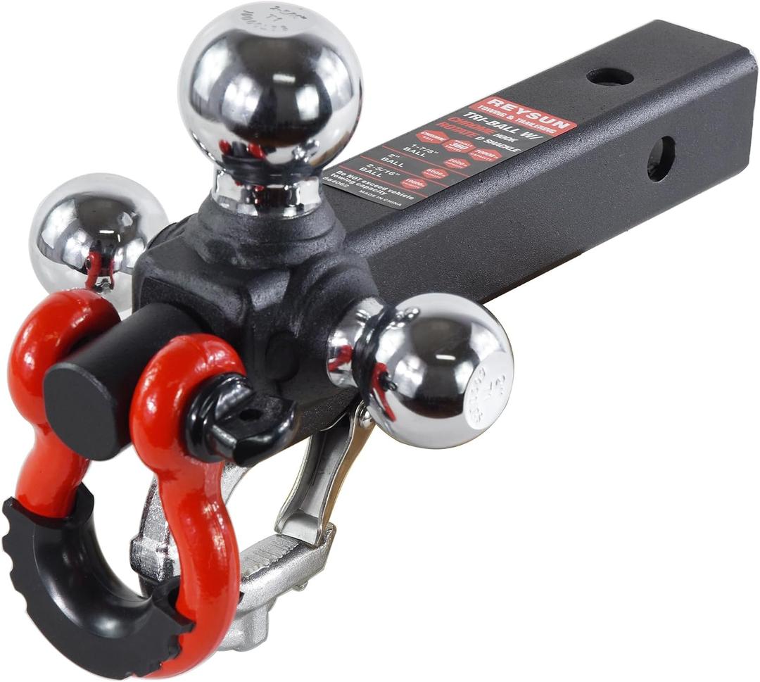 Trailer Hitch Tri-Ball Hitch with Rotatoble Tow Shackle and Tow Hook, fits for 2-inch Receiver, Chrome Trailer Ball