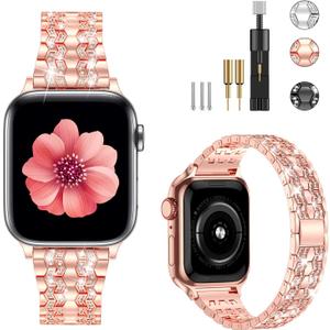 Fitlink Apple Watch Bands Compatible with Apple Watch 42/44 mm Series 7 Series 6, Dressy Bling Metal Adjustable Apple Watch Bands for Apple Watch 7/6/5/4/3/2/1/SE Rose Gold Fitlink Apple Watch Bands Compatible with Apple Watch 42/44 mm Series 7 Series 6, Dressy Bling Metal Adjustable Apple Watch Bands for Apple Watch 7/6/5/4/3/2/1/SE Rose Gold