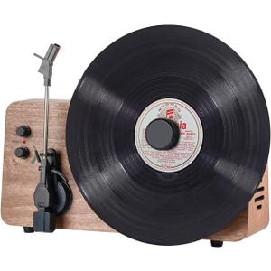 Vintage Record Player with 3-Speed Turntable & Bluetooth, Retro Vinyl Player with Built-in Speakers, Classic Wood Design