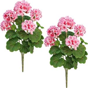 FOREST PRINCE 2 PCS 18" Artificial Geraniums for Outdoors, UV Resistant Pink Silk Flowers for Window Box Porch Patio Decor, Waterproof Two-Tone Soft Pink