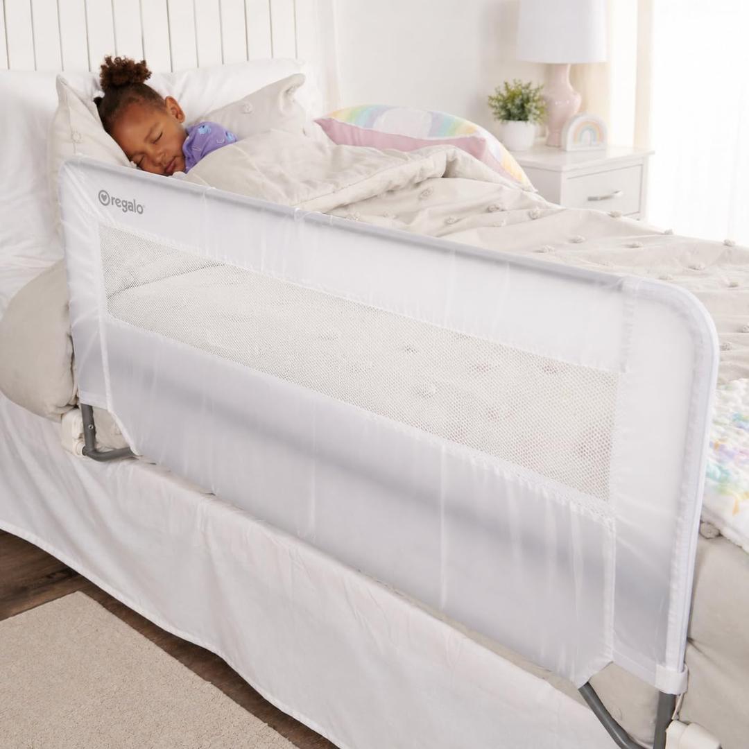 Regalo Swing Down Toddler Bed Rail Guard, NO Tools Required, Bed Rail for Toddlers with Patented Gap Guard, Toddler Bed Rail, Fits Twin, Full & Queen Beds, Bed Safety Rail for Kids Bed, 43 Long
