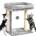 SYANDLVY Cat Tree with Scratching Post for Indoor Cats, Scratching Board with Perch, Cat Post Scratcher with 2 Dangling Balls, Great for Kittens, Grey