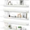 upsimples Floating Shelves for Wall, 35.5 Inch Shelves for Decor Storage Set of 6, Wall Mounted Wood Shelf for Bedroom, Living Room, Bathroom, Kitchen, Long Picture Ledge Shelves, White