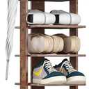 HOMEFORT 10-Tier Vertical Shoe Rack, Corner Shoe Tower, Slim Shoe Organizer with Two Hanging Hooks, Wooden Shoe Storage Stand for Entryway, Hallway, Closet, Rustic Brown (11.02"D x 11.02"W x 62.2"H)
