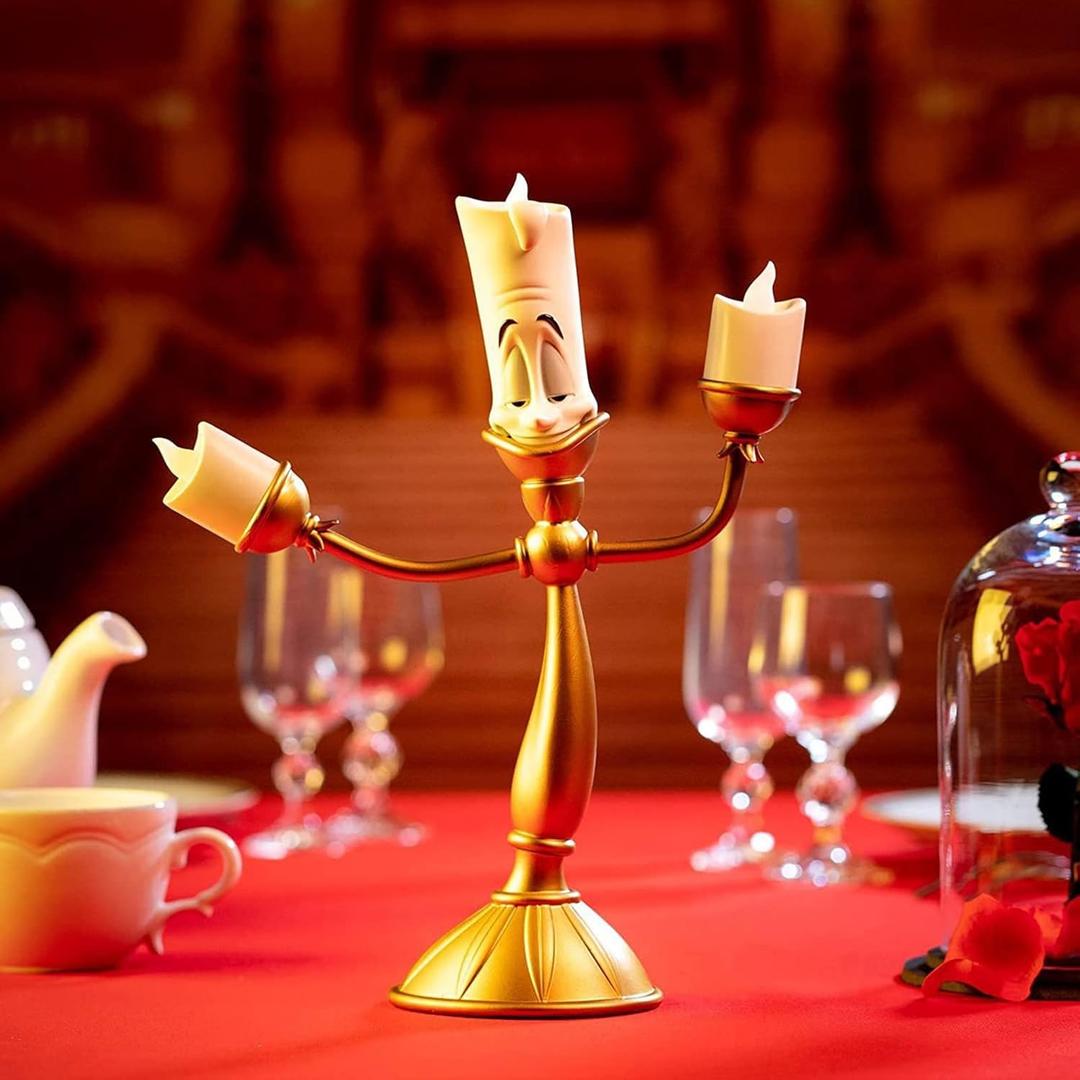 Beauty and The Beast Candle Holder Candle Holder Ornament Alarm Clock Ornament Retro Home Decoration Collection Resin Ornament- Birthday Gift (LED Lights)