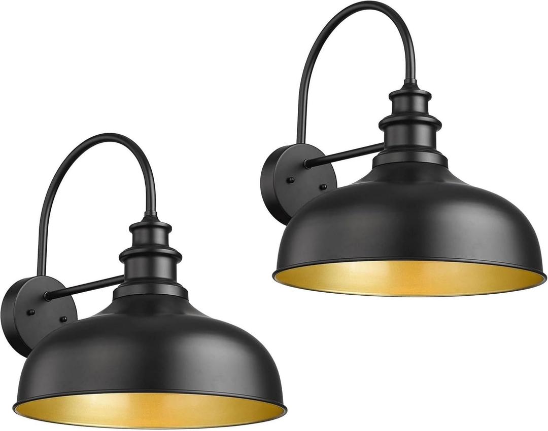 Bestshared Outdoor Barn Light,Outdoor Wall Sconce, Farmhouse Porch Wall lamp, Anti-Rust Front Door Lighting Fixture for House, Doorway, Patio, Garage (2pack, Black+Gold)