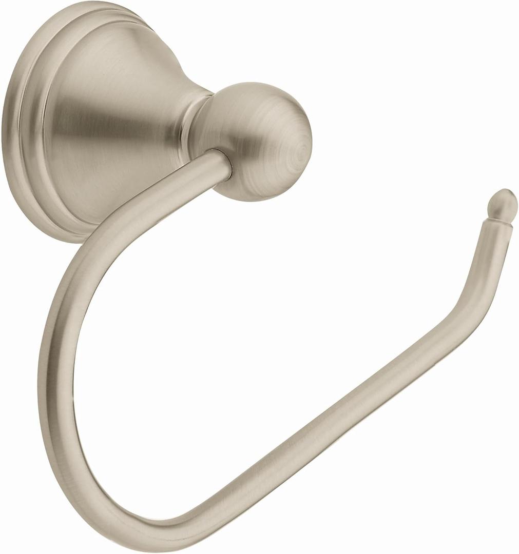 Moen Preston Collection Spot Resist Brushed Nickel Single Post Toilet Paper Holder, Wall Mounted Toilet Roll Holder, DN8408BN (2-3/8" W 6-1/2" D)