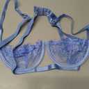 Dlsave Sexy Lingerie for Women Eyelash Lace Mesh Matching Bra and Panty Sets Push Up Lace Bralette 2 Piece Lingerie Set (Blue, L)