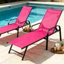 DUMOS Outdoor Chaise Lounge Set of 2, Tanning Chair, Pool Chair, 74.8"D x 20.3"W x 11.8"H