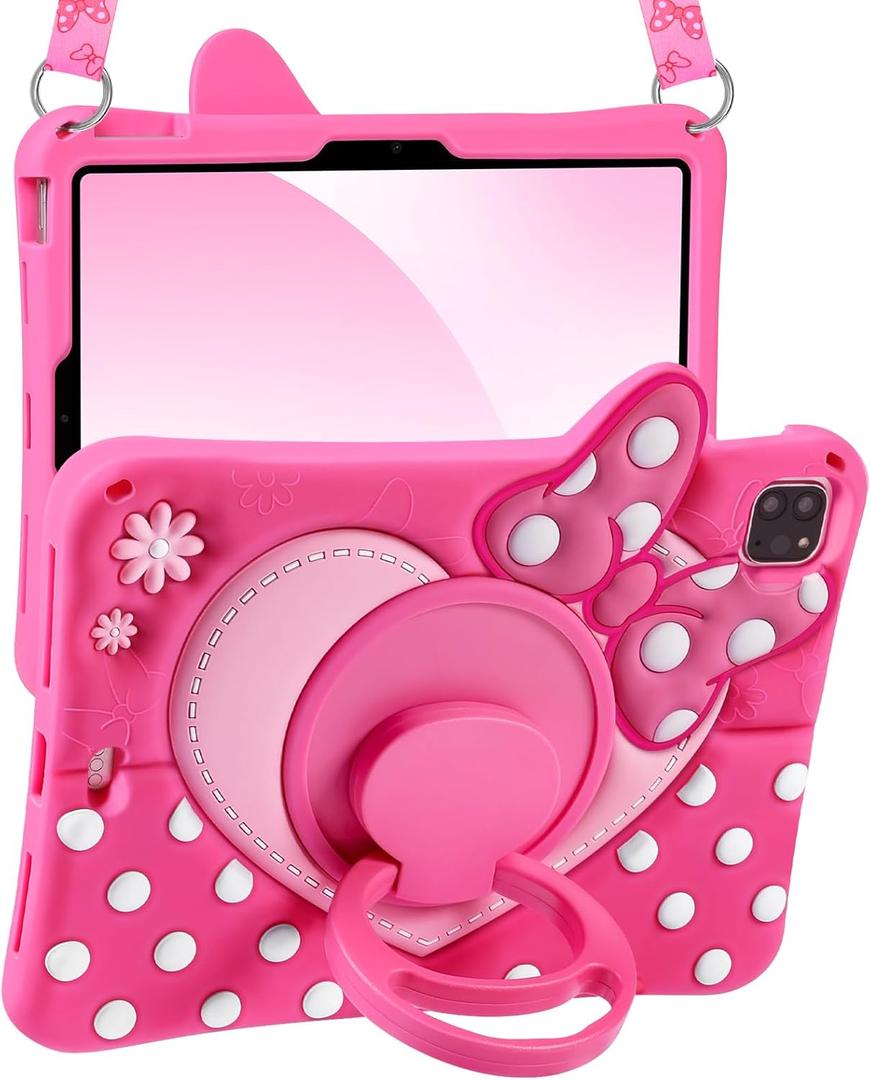 Boaretiu Kids Case for iPad Air 11 inch (Air M4 2026, 8th Gen/M3 2025/M2)/Air 5th/4th Generation 10.9"/Pro 11" 4th/3rd/2nd/1st - Cute Girly Bow Tablet Case with Strap Stand for Girls Teens