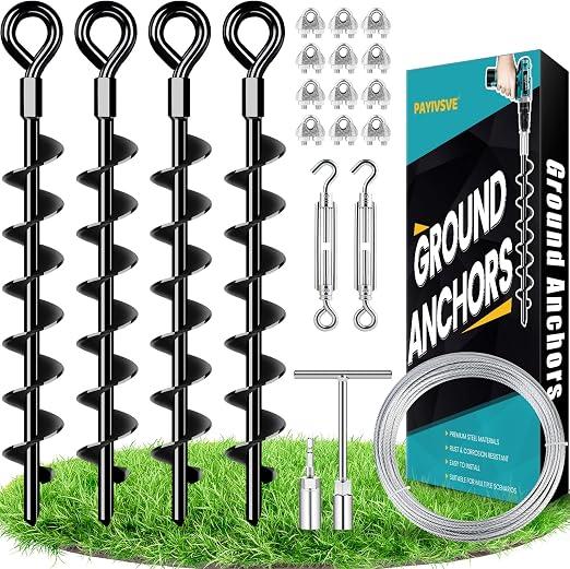 Ground Anchors Heavy Duty Shed Anchors Kit Mobile Home Anchor, 4x15in
Trampoline Anchors with 1/8" Galvanized Cable and Turnbuckles, Rust-proof and Waterproof, Secure Canopy/Gazebo/Swing Set
