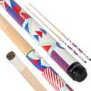 Kids Short Pool Cue Set of 2, Canadian Maple Wood, (48 Inch) with UV-Printed Fun Designs and Leather Tip