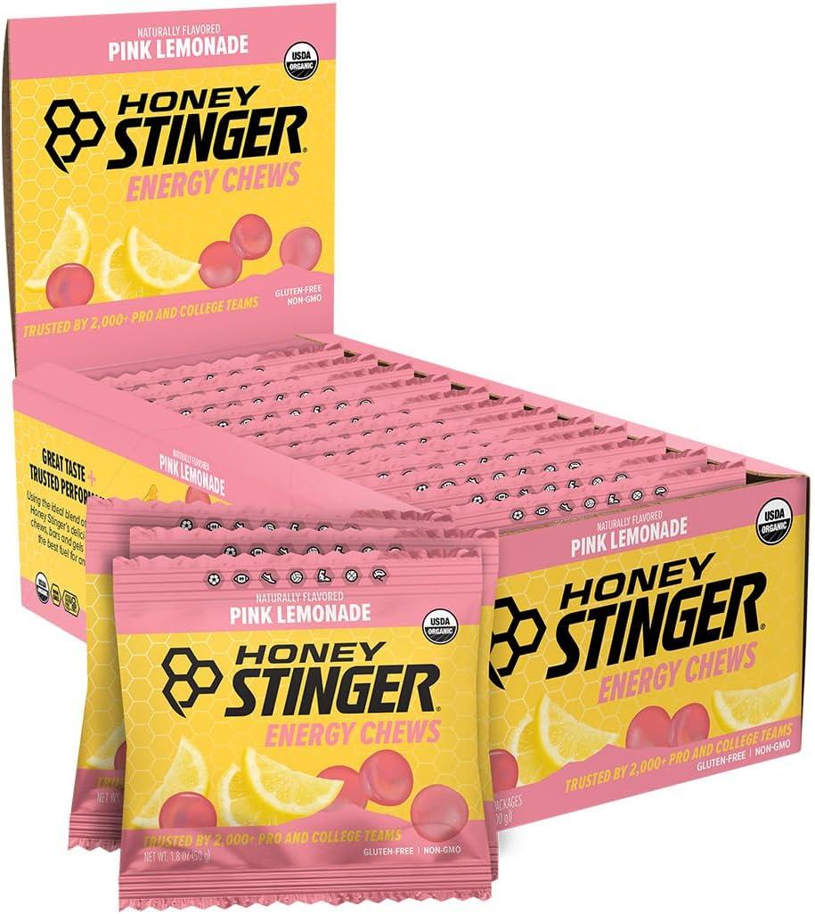 Honey Stinger Organic Pink Lemonade Energy Chew, Gluten Free & Caffeine Free, for Exercise, Running and Performance, Sports Nutrition for Home & Gym, Pre and Mid Workout, 21.6 Ounces (Pack of 12), BBD 06/11/2027