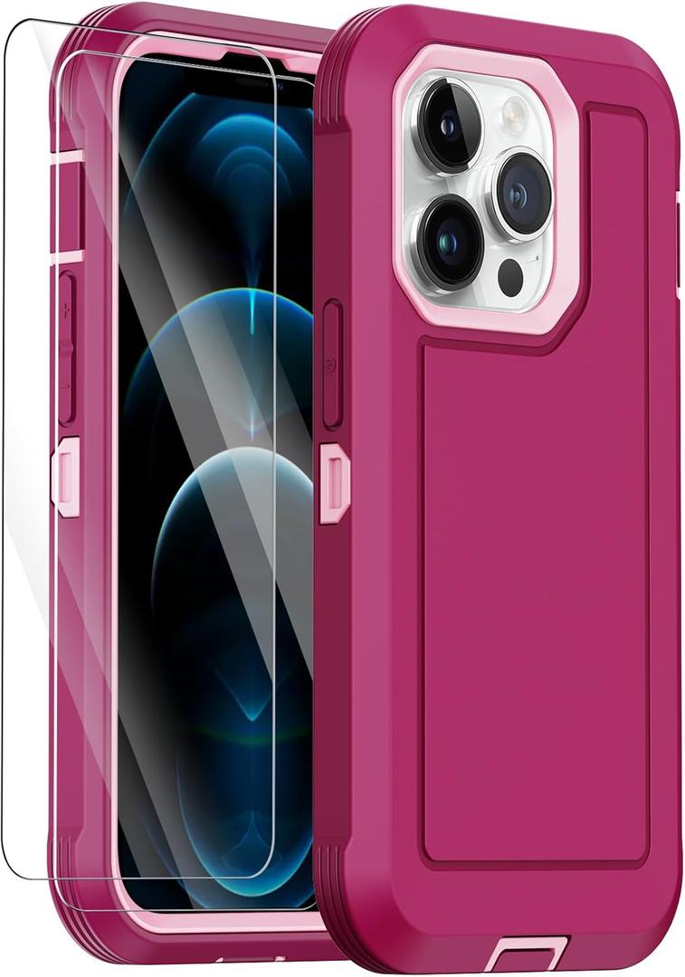 Annymall for iPhone 12 Case/iPhone 12 Pro Case, Heavy Duty Shockproof Drop Protection Military Grade Multi-Layer Rugged Bumpers Protective Phone Cover with 2 Screen Protector (Burgundy)