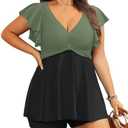 Plus Size Tankini Set Swimsuit - Women Two Piece Bathing Suit with Shorts Ruffle Sleeve Swimwear 2025 16W