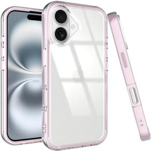 Puxicu Acrylic 2 in 1 for iPhone 16 CaseAnti-Yellowing, Military-Grade Protection, Drop Shockproof Slim Phone Cover for iPhone 16 6.1", Clear+Light Pink