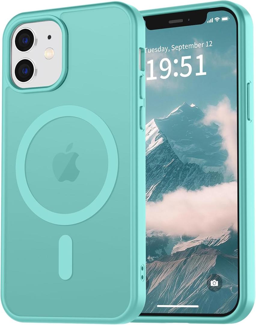 vnnink for iPhone 12 Case & iPhone 12 Pro Case,Magnetic Matte Military Grade Drop Protection Translucent Cell Phone Cover - Slim Rugged Durable Shockproof Bumper Cover-Blue Green