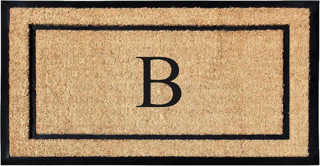 A1 HOME COLLECTIONS A1HC Natural Coir & Rubber Large Monogrammed Doormat, Thick Durable Entry Mats for Entrance Heavy Duty, Thin Profile, Long Lasting Front Door Mat - 24"x48"