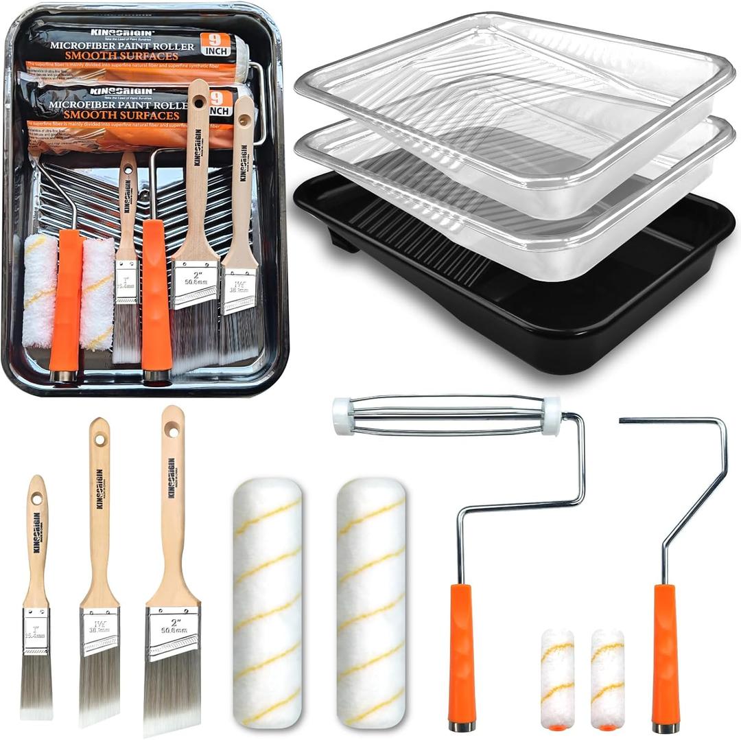 Paint Tray Set, 12 Pack Paint Tray with Liner, Paint Brush for Wall, Paint Roller Covers Liners with Wire Roller Frame for Home Improve Painting Walls, Ceilings, Trim, Siding