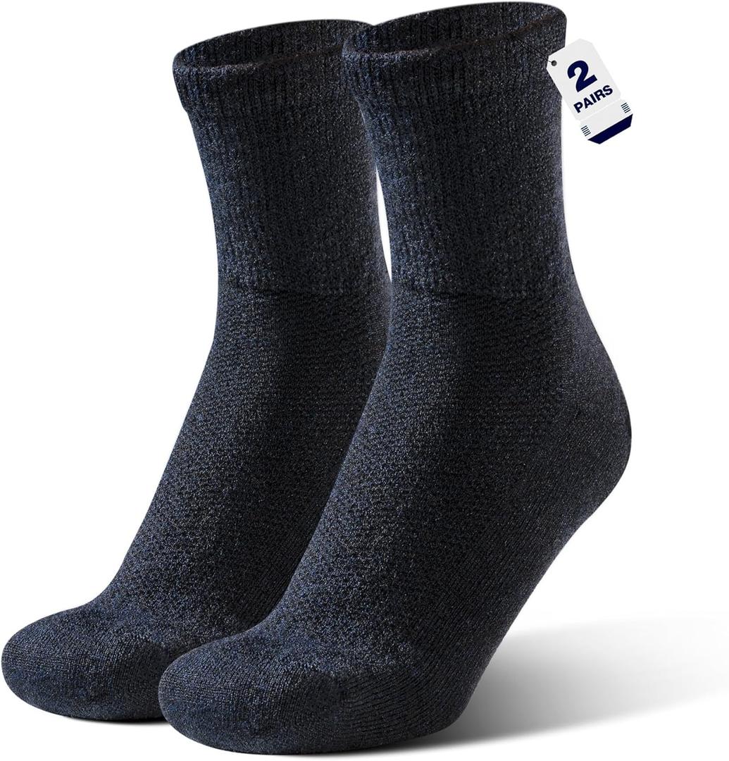 Rahhint Alpaca Wool Diabetic Socks for Men Women Non Binding Wide Loose Fit Thick Warm Soft Seamless Moisture Breathable (15-16, Blue)