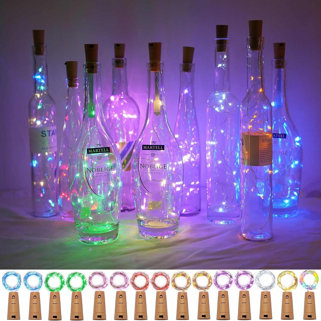 20 LED Glass Bottle Lights with Cork, 15 Pack Battery Operated Cork Shape Fairy Light Waterproof Mini Copper Silver Wire String Lights for Party, Wedding, Christmas, Bedroom Decoration(Colorful)