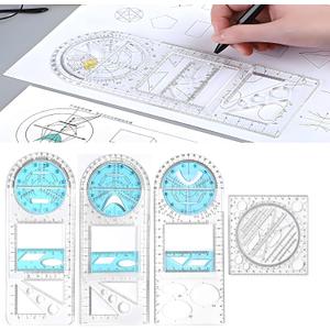 4 Pcs Multifunctional Geometric Ruler,Math Measuring Rulers for Drawing and Art,Metric Ruler Drawing Tool for School Office Supplies and Build