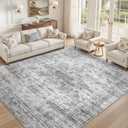 Washable Area Rugs 9x12, Soft Large 9x12 Rugs for Living Room Non-Slip Vintage Black Grey Indoor Carpet Stain Resistant Rugs for Dining Room Bedroom Nursery Kid & Pet Friendly