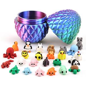 3D Printed Prefilled Dragon Egg Gift Set with 3D Printed Animals, Articulated Fidget Toys for Desk Display, Surprise Goodie Bag Stuffers for Boys and Girls, Easter Basket Stuffers